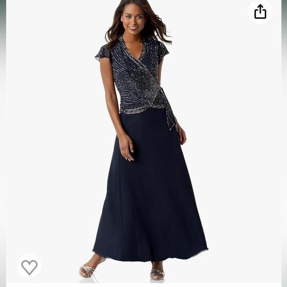 J Kara NWT Beaded Faux Wrap Long Dress - size 14W - Picture 1 of 9